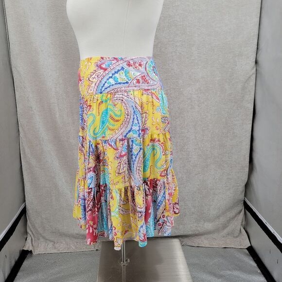 Lauren Ralph Lauren Linen Yellow Paisley Boho Teired Skirt Women's Petite Large - Picture 5 of 9